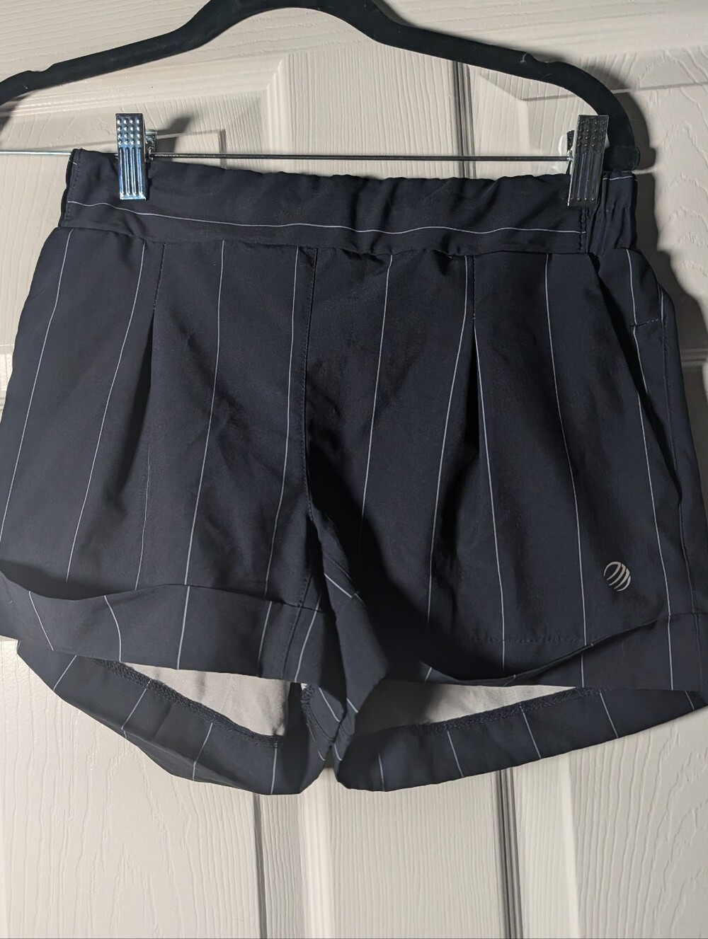 MPG Women’s Small Black Pinstripe Running Shorts Built-In Liner